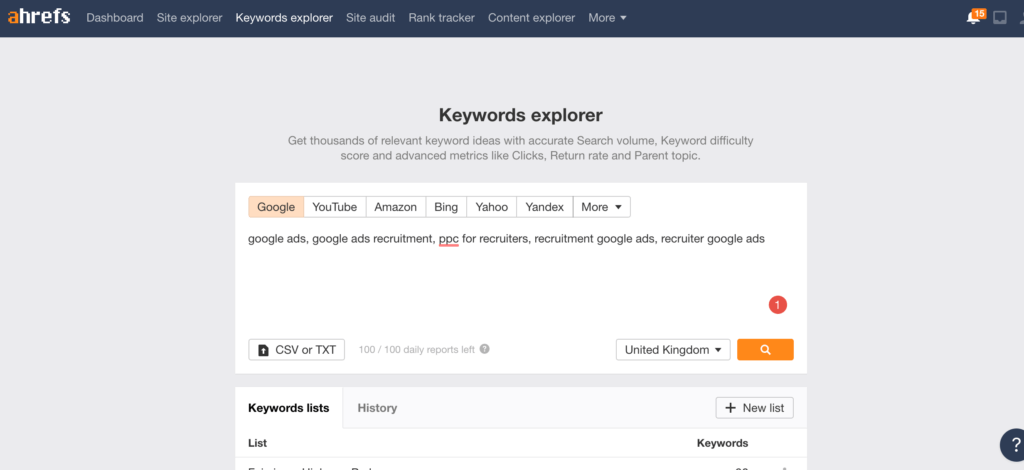 ahrefs keyword