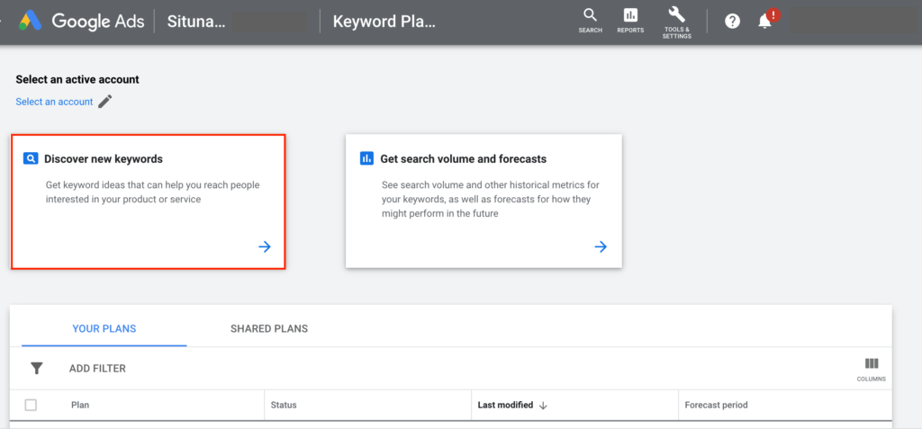 google ads keyword planner